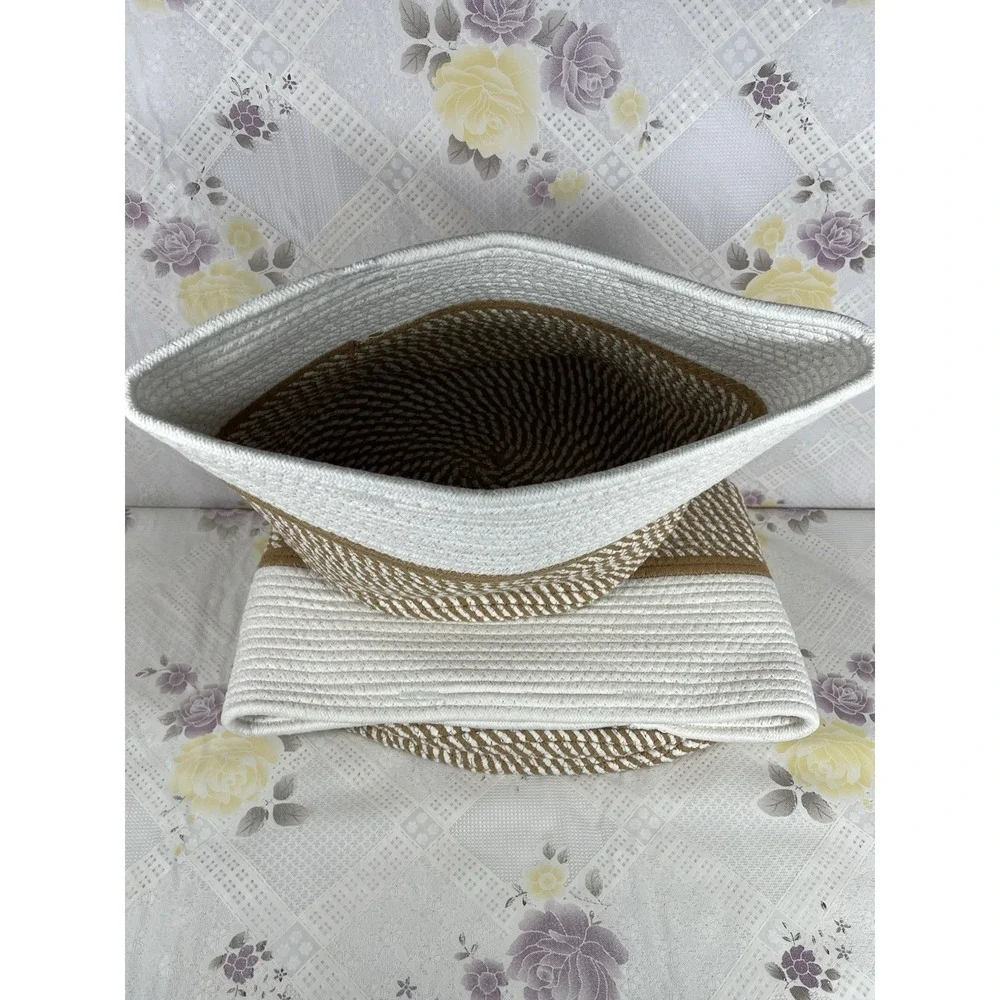 Cotton Rope Storage Basket Bins Round Foldable 3 Pack‎ Beige
